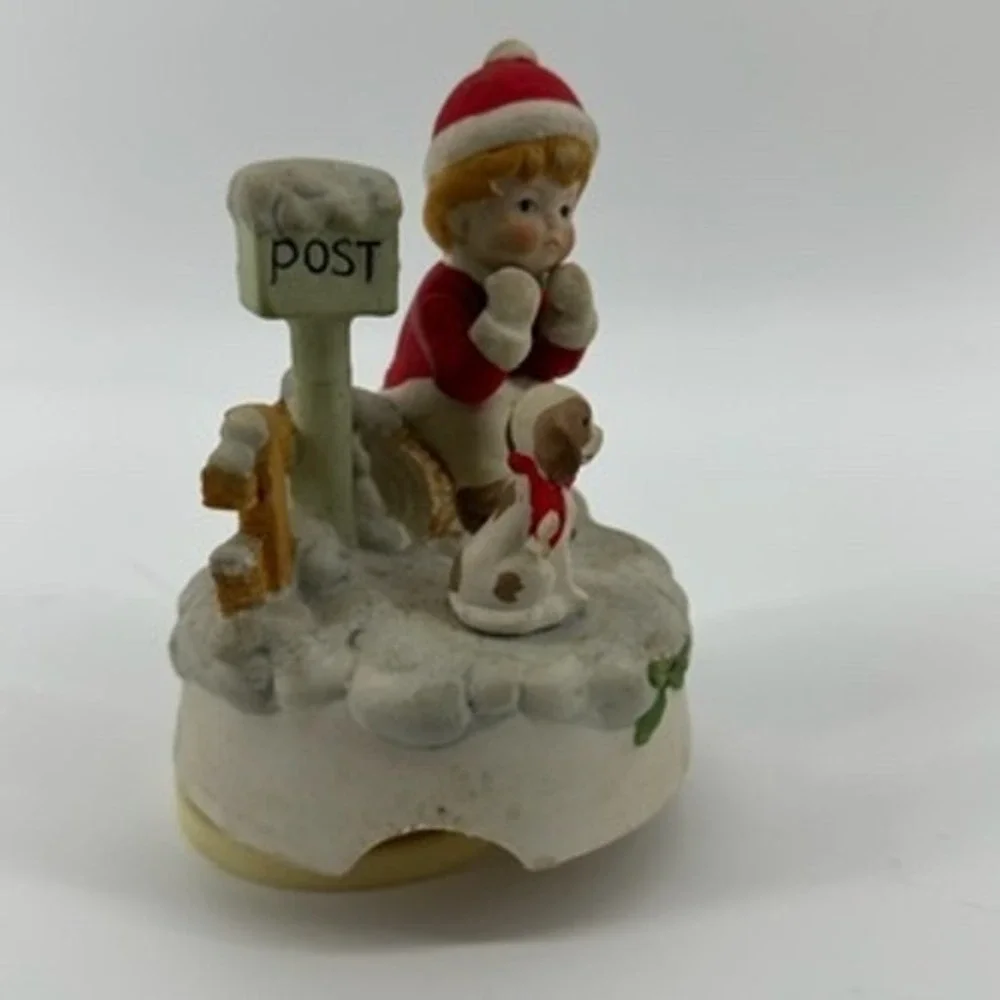 Vintage Montgomery Ward Christmas Boy and Dog Figurine‎ Music Box Jingle Bells